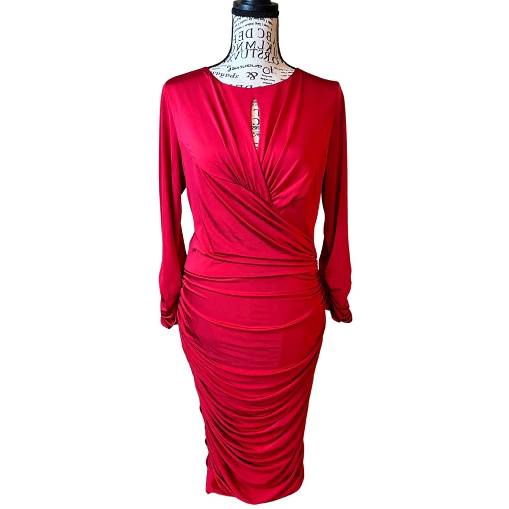 Tadashi Shoji Vibrant Red Long Sleeve Satin Dress